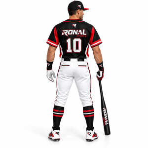 เสื้อเบสบอลผู้ชาย RONAL SPORTS แบบซับลิเมชั่น 100% โพลีเอสเตอร์ ระบายเหงื่อได้ดี ทรงแอธเลติก แขนสั้น สีขาว ดำ แดง - Product Image 4