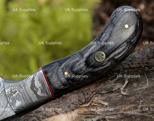 Couteau de chasse et de camping à lame fixe en acier Damas, manche en bois Pakka, lame de 4,5 pouces, longueur totale de 9 pouces, fabrication directe d'usine, OEM/ODM disponible - Product Image 6