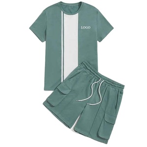 Conjunto de camisetas de verano de dos piezas personalizadas de alta calidad con 6 pantalones cortos de bolsillo para hombres chándales de verano de estilo callejero al por mayor - Product Image 1