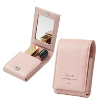 Pochette à rouge à lèvres pliable en cuir PU avec miroir compact, grande pochette portable, logo personnalisé pour le rangement de maquillage féminin
