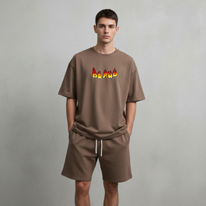 Wholesale 2 pcs set for Men's 100% Cotton solid color Custom Embroidered Printed Logo <b>High</b> Quality Breathable men's short set - Product Image 3