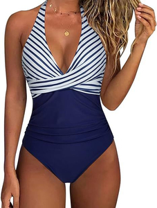 Conjunto de Bikini de 1 Pieza Acanalado Sexy 2026 con Top Halter de Tirantes Ajustables y Braguita con Lazos Laterales, Teñido Liso, Spandex/Nylon - Product Image 4