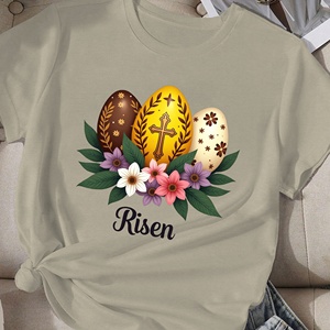 Casual Women's Comfit T-<b>Shirt</b> Risen with Decorated Eggs Print Made of <b>Polyester</b> Knitted Fabric - Product Image 2