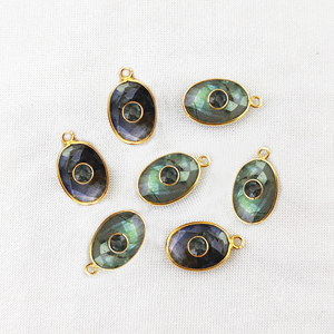 Labradorite Oval Bezel Pendant 14x10mm Oval Briolette Cut Gold Plated 925 Sterling Silver Double Stone Charms Handmade Jewelry - Product Image 2