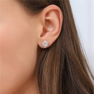 VB-SR81 14K <b>Gold</b> Lab Grownd Diamond Fashion Dainty <b>Rose</b> Flower <b>Stud</b> <b>Earrings</b> Wedding Party Dimensional Flower Craft <b>Earrings</b> - Product Image 3