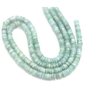 Cuentas Heishi Facetadas de Aguamarina Musgosa: Cuentas de Piedra Preciosa en Forma de Rueda de 5-7mm - Product Image 3