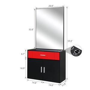 Mobile da Salone con Specchio, 1 Cassetto e 1 Anta, in Truciolato E0 15% con Finitura Lino Nero e Rosso, Codice 89091188 - Product Image 4