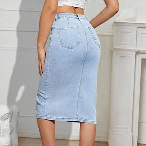 Falda vaquera de mezclilla de alta calidad para mujer, estilo moderno con bolsillos, falda vaquera vintage de cintura alta. - Product Image 3
