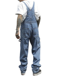 กางเกงขาสั้นเอี๊ยมลำลองสำหรับผู้ชาย ผ้าฝ้ายน้ำหนักเบา ทรงหลวม สไตล์เดนิม มีกระเป๋าแบบวอล์คชอร์ต ล้างสีแบบเอซิดวอช ขอบดิบ - Product Image 2