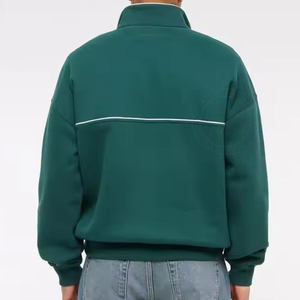 Sweat-shirt unisexe vert foncé à col zippé, manches longues, couleur unie, décontracté, en polyester tricoté, fermeture éclair, respirant - Product Image 6