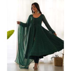 Hermoso Conjunto de Vestido y Dupatta con Estampado Laheriya para Fiestas, Talla XS - Product Image 6