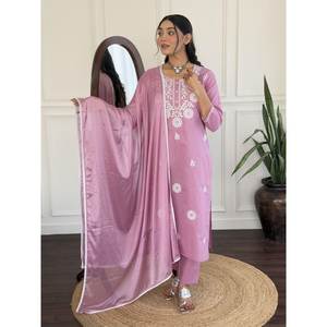 Hermoso Salwar Kameez de Algodón para Fiestas, Talla XL, Top y Pantalón con Dupatta, Elegante Ropa de Fiesta - Product Image 2