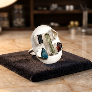 Geometric Cocktail <b>Ring</b> 925 <b>Silver</b> Natural Stone Bezel Setting Bohemia Style Unisex Everyday Wear Unique style jewelry supplier - Product Image 3