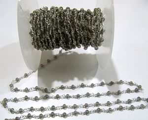 Grey Labradorite 3-4mm Wire-Wrapped Rondelle Faceted Hydro Quartz Beaded Chain <b>Rosary</b> Jewelry Making - Product Image 4