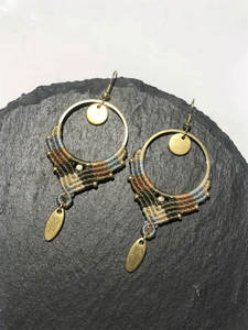 Pendientes de Aro Dorados de Macramé, Estilo Boho, con Cuentas Turquesa y Marrón, Colgante Ovalado, Joyería Hecha a Mano, Venta al Por Mayor Personalizada - Product Image 2