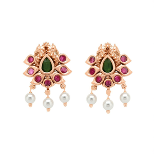 Asscher Cut Peacock Kemp Stud Earrings Classic Trendy Zinc Alloy & Imitation Pearl - Product Image 1