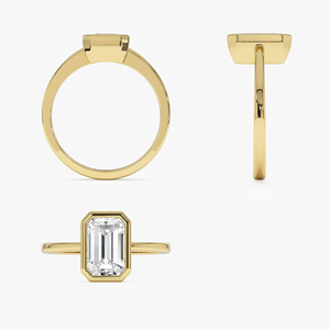Anillo de compromiso de diamante con corte esmeralda para mujer, anillo solitario clásico de oro amarillo - Product Image 4
