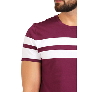 Men's Burgundy White Striped Short Sleeve O-Neck Knitted Casual <b>T</b>-<b>Shirt</b> - Product Image 2