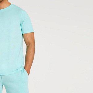 Ensemble de t-shirts pour hommes à manches courtes bleu clair, col rond, coupe classique, décontracté, respirant, 100% coton jersey tricoté, ensembles d'été pour hommes - Product Image 5