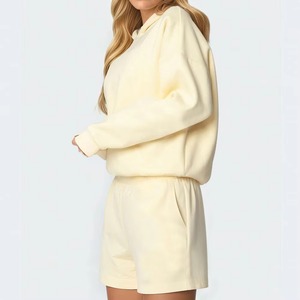 ชุดเซ็ตฮู้ดดี้และกางเกงขาสั้นผ้าฝ้าย 100% สำหรับผู้หญิง ออกกำลังกาย ฟิตเนส ชุด 2 ชิ้น แฟชั่น ทันสมัย ไซส์พลัส - Product Image 3