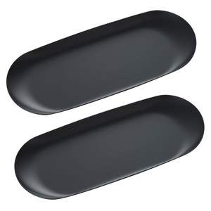 Plateau de service ovale moderne en métal noir mat, plateau de rangement décoratif en acier inoxydable pour bijoux, plateau de service minimaliste pour aliments et café - Product Image 1