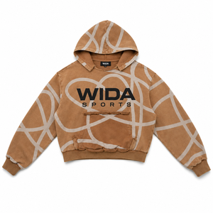 Custom 400 GSM Camel Brown Abstract All Over Printed Enzyme Washed Oversized Pullover Fleece Hoodie - Product Image 1