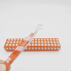 Pinzas de extensión de pestañas de acero inoxidable de 90 grados de calidad superior al por mayor punta pulida recubierta de papel diseño sostenible - Product Image 1