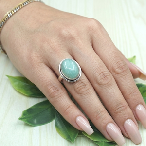 Natural Amazonite Gemstone Oval <b>Ring</b> 925 Sterling <b>Silver</b> Rose Gold & Yellow Gold Plated Handmade Boho Statement Jewelry <b>Men</b> - Product Image 2