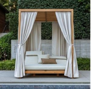 Cama Tumbona de Madera de Teca para Exteriores con Toldo y Cortinas para Piscina, Villa, Hotel, Patio - Product Image 3