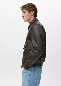 <b>Men's</b> Black PU <b>Leather</b> Breathable Moto <b>Jacket</b> Stand Collar Zipper Closure Regular Length Regular Fit Winter Style Faux Fur Trim - Product Image 5