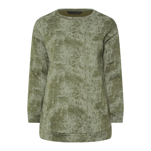 Sweat-shirt à poche unie pour femmes grandes tailles, tissu jersey respirant en polyester/coton, poche avant, manches longues, col rond côtelé - Product Image 1