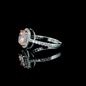 Cushion Cut Pink Diamond Halo Engagement <b>Ring</b> with Pave <b>Band</b> - Product Image 2