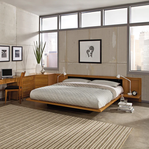 Wholesale Modern Mission Solid Wood <b>Bed</b> | Two-Tone Grid Pattern Architectural <b>Bed</b> <b>Frame</b> - Product Image 1