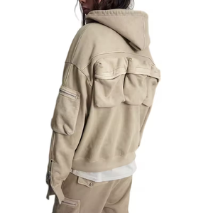Conjunto Deportivo con Capucha Color Caqui, Manga Corta, Corte Holgado, Logotipo Frontal, Ropa de Invierno, Bloques de Color, Elástico en Cuatro Direcciones, Bolsillos Laterales - Product Image 3