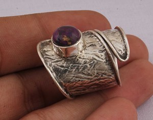 Natural Purple Copper <b>Turquoise</b> <b>Ring</b> 925 Sterling Silver Jewelry Vintage Style Purple Gemstone Band Statement <b>Ring</b> for Women - Product Image 2