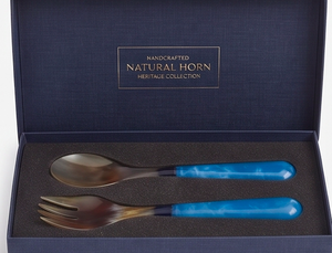 ชุดอุปกรณ์เสิร์ฟสลัด Neeli Natural Horn Blue Tip พร้อมปลายเรซิ่นสี  ปลอดภัยสำหรับอาหาร  ด้ามจับขัดเงาด้วยมือ  สองสี  สำหรับงานปาร์ตี้และงานขึ้นบ้านใหม่ - Product Image 3