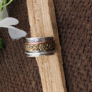 Wholesale 925 Sterling Silver Amethyst Bezel Setting Classic Floral <b>Spinner</b> <b>Ring</b> Embossed Flower Band Multi Tone Anxiety Fidget - Product Image 3