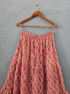 Blush Pink Floral Tiered <b>Skirt</b> with <b>Elastic</b> <b>Waist</b> Lightweight Cotton Boho Long <b>Skirt</b> for Women Hand Block Inspired Print - Product Image 2