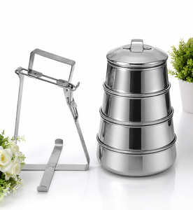 DHEER INTERNATIONAL STAINLESS STEEL 202 GRADE FOOD GRADE PYRAMID TIFFIN <b>Round</b> 3 COMPARTMENT FOLDABLE LEAK PROOF LUNCH <b>BOX</b> - Product Image 2
