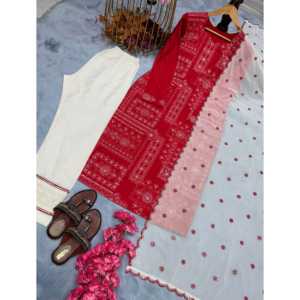 Salwar Kameez de Algodón de Diseño, Conjunto Elegante para Fiesta con Top, Pantalón y Dupatta - Product Image 4