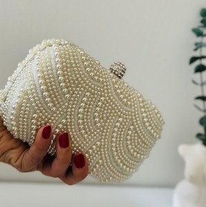 Elegant Jewelry Style <b>Beaded</b> Embroidery <b>Gold</b> White Clutch BOHO Hand Bag With High Quality Handcraft Design And Luxury For Girl - Product Image 5