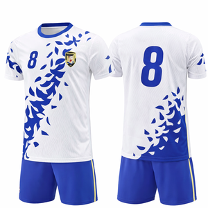 Conjunto de Camiseta de Fútbol Sublimada Personalizada, Blanca y Azul, con Nombre del Jugador, Manga Corta, Cuello en V, Secado Rápido, Unisex, para Adultos - Product Image 2