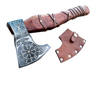 Hacha de Batalla Nórdica Forjada a Mano con Brújula Grabada, Tomahawk Medieval para Camping y Caza al Aire Libre con Funda de Cuero, Regalo - Product Image 1