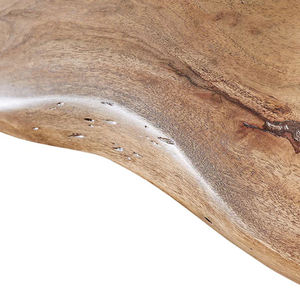 Table de salle à manger et de cuisine en bois d'acacia naturel, forme irrégulière, finition métallique industrielle noir mat, pieds araignée, bords naturels courbés - Product Image 2