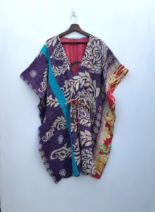 Caftán vintage de algodón Kantha para mujer, hecho a mano, estilo bohemio, para estar en casa o la playa. - Product Image 2