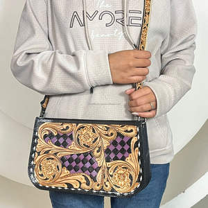 Bolsos de Hombro de Cuero a Cuadros de Primera Calidad para Mujer, Bolsos Cruzados de Gran Capacidad Estilo Occidental, Personalizados - Product Image 4