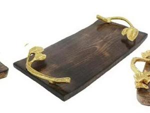 Juego de 2 bandejas de servir de madera de acacia, estilo rústico, para desayuno, té, café, bandeja decorativa, duradera - Product Image 5