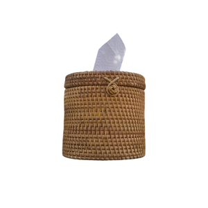 Cubierta Redonda de Mimbre Tejida a Mano para Caja de Pañuelos, Decoración del Hogar - Product Image 3