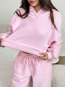 Conjunto Deportivo de 2 Piezas para Mujer, Talla Grande, Informal, Transpirable, para Invierno, con Capucha y Cordón Ajustable, Venta al Por Mayor - Product Image 4