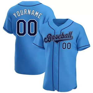 Maillot de baseball bleu personnalisé avec nom et numéro d'équipe, imprimé à l'écran, unisexe, adulte, manches courtes, polyester, vêtements de baseball - Product Image 1